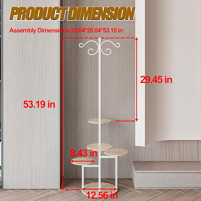 INGIORDAR Plant Stand Indoor Outdoor Corner Flower Stands Multiple Flower Pot Holder for Patio Garden Balcony Living Room 5 Tier with hook White+Sonoma Oak
