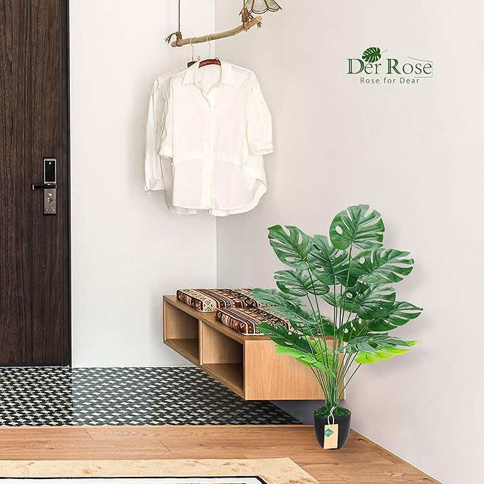 Der Rose Fake Plants 28'' Large Faux Plants Artificial Monstera Plants Indoor Tall in Black Pots for Home Office Bathroom Patio Floor Outdoor Decor
