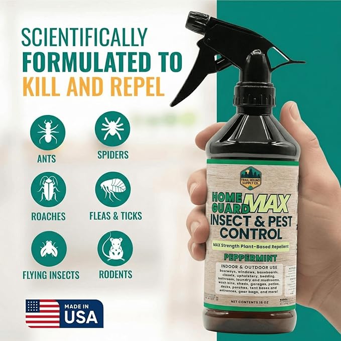 Home Guard MAX - Peppermint Insect & Pest Control Spray - Natural Peppermint Oil Spray for Bugs - Plant-Based Indoor & Outdoor Spider Spray (1, 16 Fl Oz (Pack of 1))