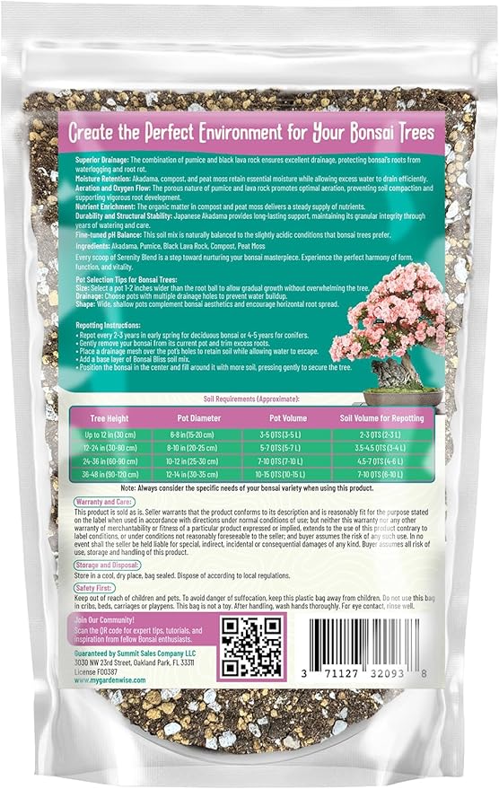 GARDENWISE Serenity Blend Bonsai Soil Mix – Moisture-Retentive & Organic for Flowering, Fruiting, and Tropical Bonsai Trees – Handcrafted in The USA with Akadama & Compost (3 quarts)