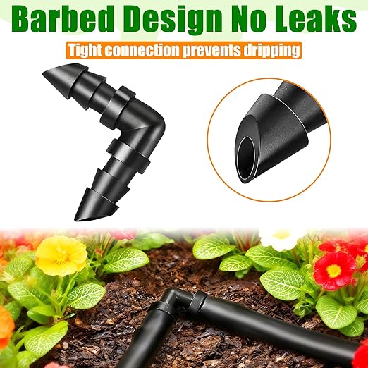 60 Pack Drip Irrigation 1/4" Barbed Elbow Fittings, Drip Line Barbed 90 Degree Elbow Connectors for 1/4 Inch Irrigation Tubing Micro Irrigation Connection Parts for Garden Sprinkler Systems