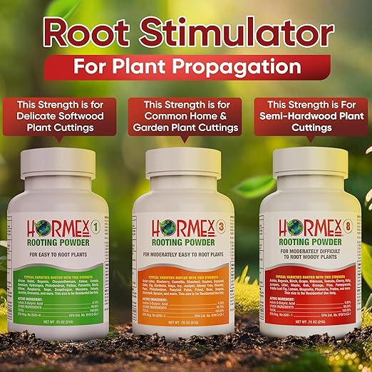 Hormex Rooting Powder Combo #1, 3, 8 (0.10-0.8 IBA) for Delicate and Common Houseplants to Semi-Hardwood - Root Powder, Root Stimulator for Plants, Rooting Hormone for Cuttings, Cloning & Propagation