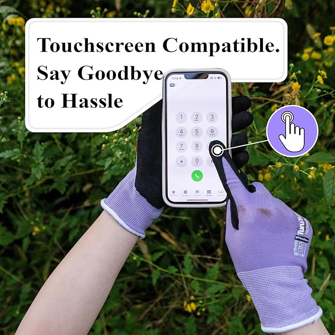 HandLove 6 Pairs Gardening Gloves for Women-Moisturizing Durable Work Gloves.Latex-free Sandy Nitrile Coated for Yard Garden,Touchscreen Friendly Protective Work with Grip, Small,Pink&Green