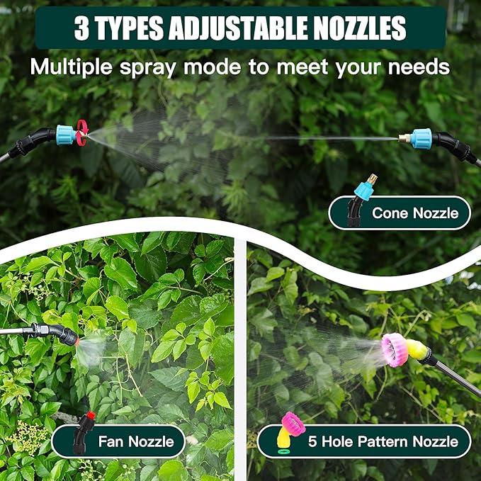 2.6 Gallon Battery Powered Garden Sprayer, Electric Sprayer Weed Yard Lawn Sprayers with 3 Mist Nozzles, USB Rechargeable Handle & Retractable Wand & Adjustable Strap (Green)