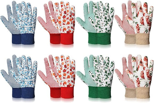 Queekay 8 Pairs Garden Gloves for Women Floral Gardening Gloves Breathable Cotton with Grip