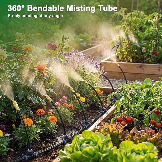 Drip Irrigation System, 2026-Upgrade 100Ft 1/4" Garden Watering System with 24 Pcs 360° Adjustable Copper Nozzles, DIY Kit for Garden, Lawn, Greenhouse, Raised Beds & Outdoor Plants
