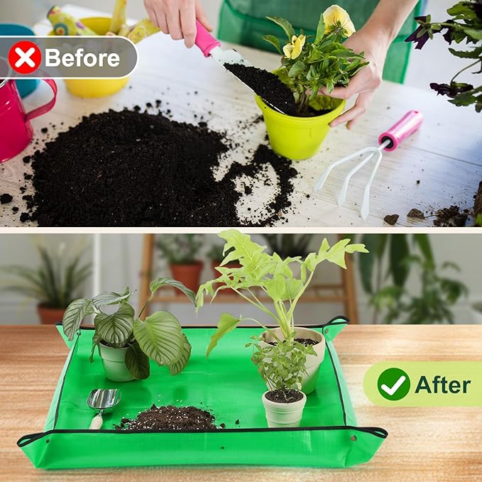 26.8"x26.8" Super Thick Repotting Mat for Indoor Plants - Tear-Resistant, Foldable, Double-Sided Waterproof Potting Mat for Mess-Free Indoor Gardening