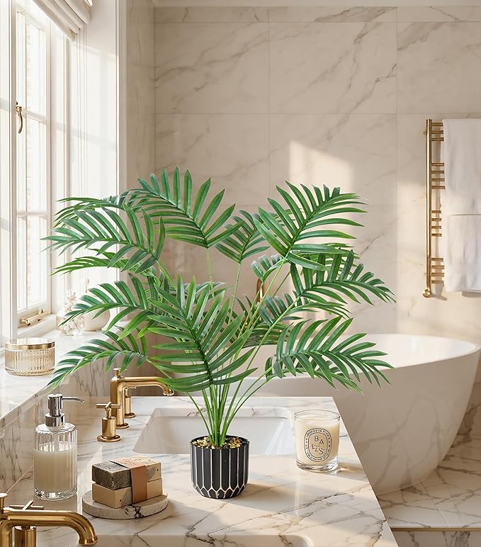 florisso 28" Artificial Areca Palm Plant Tall Fake Faux Plants Indoor Outdoor Tree for Living Room Home House Decoration