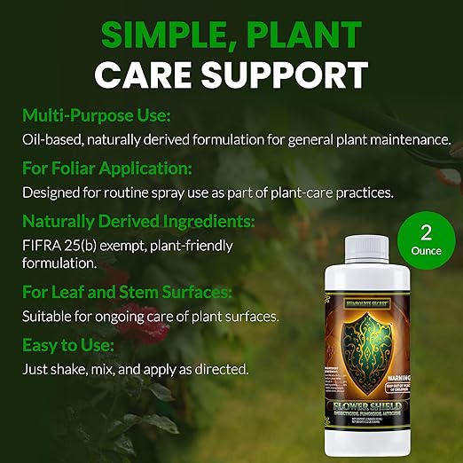 Humboldts Secret Flower Shield | Plant Care Spray for Routine Foliar Application & Maintenance | Naturally Derived, Oil-Based Formula | Indoor & Outdoor Plants | 2 Ounce