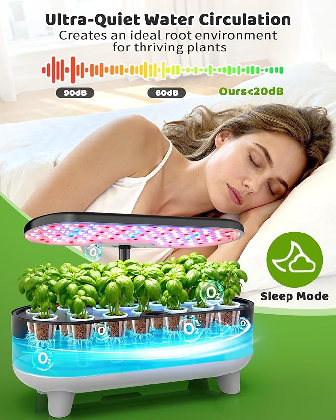 Growell Hydroponics Growing System Kit, 16 Pods, Vertical 8L Indoor Gardening System for Herb Vegetable Fruit, Hydro Garden with LED Grow Light, Smart Water Circulation, 3 Light Modes & 2 Timer, Black