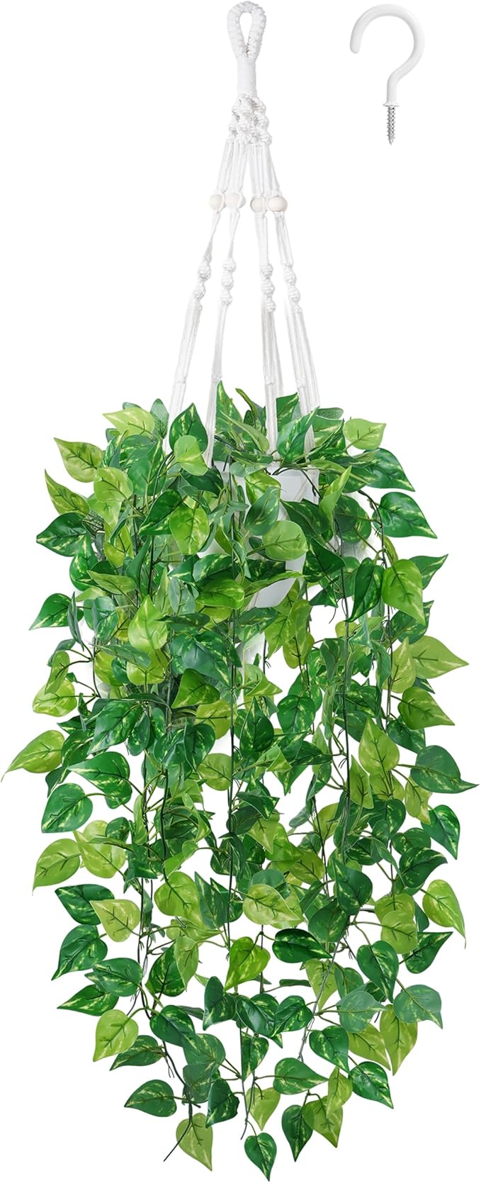 DREAMLOOM Fake Hanging Plants with Pot, Artificial Pothos Hanging Plants with Macrame Hanger for Indoor Decor, Fake Hanging Vines Faux Greenery for Home Kitchen Office