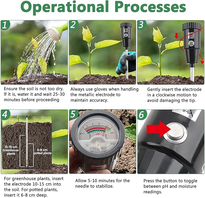 2 in 1 Soil PH Meter Soil Moisture Sensor Meter Soil PH Tester Soil Test Kit Gardening Tool for Indoor Outdoor Plant Garden Lawn Farm Waterproof Metal Electrode 295mm Long