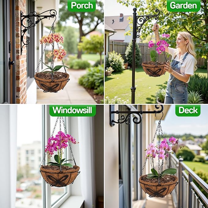 QCQHDU 3 Pack 8 inch Metal Hanging Orchid Baskets for Plants Outdoor, Hanging Orchid Planter Basket with Coco Liners, Orchid Pots with Holes for Garden, Patio, Deck, Porch Plants(Butterfly)