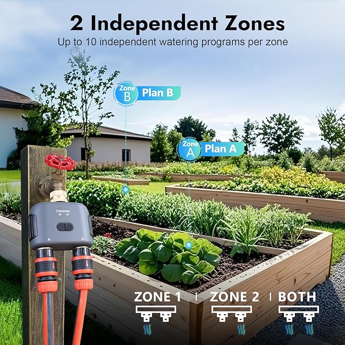 WiFi Water Timer for Garden Hose with Brass Inlet & Outlet,Smart Hose Timer with WiFi Hub, APP & Voice Control,Up to 20 Watering Plans, 2-Zone Sprinkler Drip Irrigation System Controller for Watering