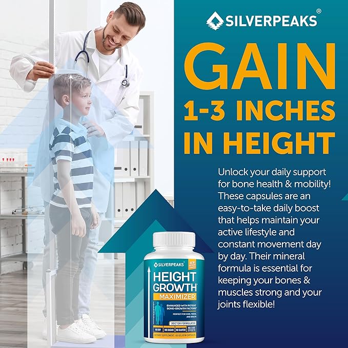 SILVERPEAKS Growth Capsules to Grow Taller - Height Growth Maximizer with Calcium for Bone Strength - Made in USA - Natural Get Taller Supplement to Increase Bone Growth - Pack of 2