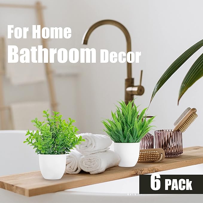 Miracliy 6 Pack Mini Fake Plants Artificial Eucalyptus Faux Plants for Home Office Farmhouse Bathroom Shelf Decor Indoor