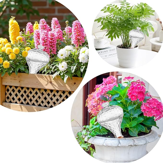12 oz Plant Watering Globes, Clear Glass Self Watering Bulbs Top Fill with Terracotta Spikes Stake, Self Watering Planter Insert Vacation Automatic Plant Waterer Device for Indoor & Outdoor
