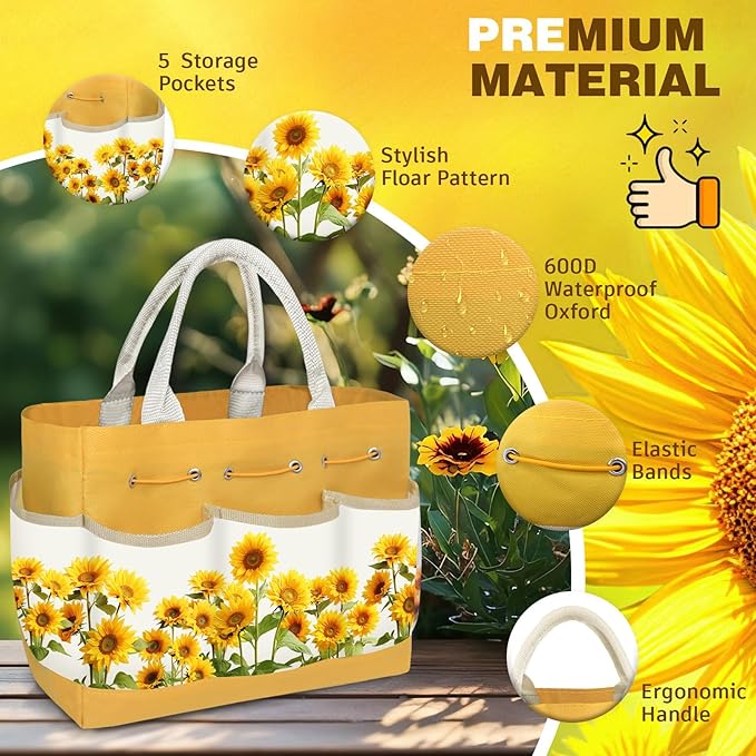 22Pcs Gardening Tools Set for Women Heavy Duty Garden Hand Tool Kit, for Mom Beginner Gardening Accessories with Sunflower Tote Bag/Shovel/RepottingMat/Plant Labels/Gloves-Yellow