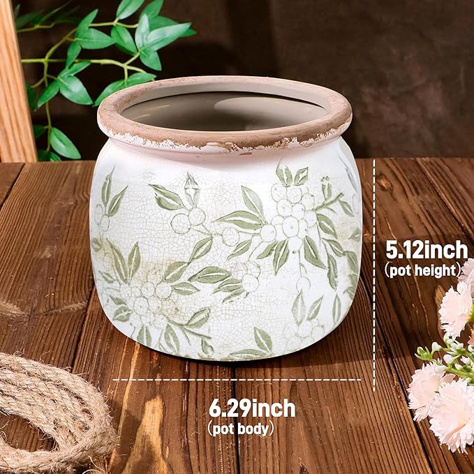 Dosayes Flower Pot,Vintage Ceramic Pot for Planter with Drainage Holes, 6.29 inch Ice Crack Glazed Indoor Planters Pot for Indoor,Tucan Home Decor,Gardening Gifts (Vintage)