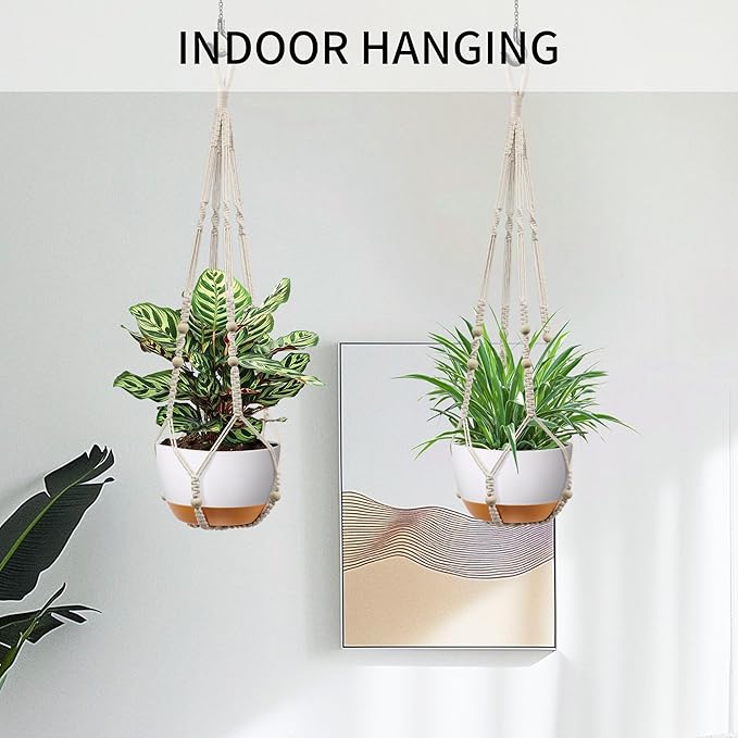 Macrame Plant Hanger - Fits 4 to 13 inches Pots for Indoor Outdoor, 35 Inch, Set of 2, Ivory (POTS NOT Included)