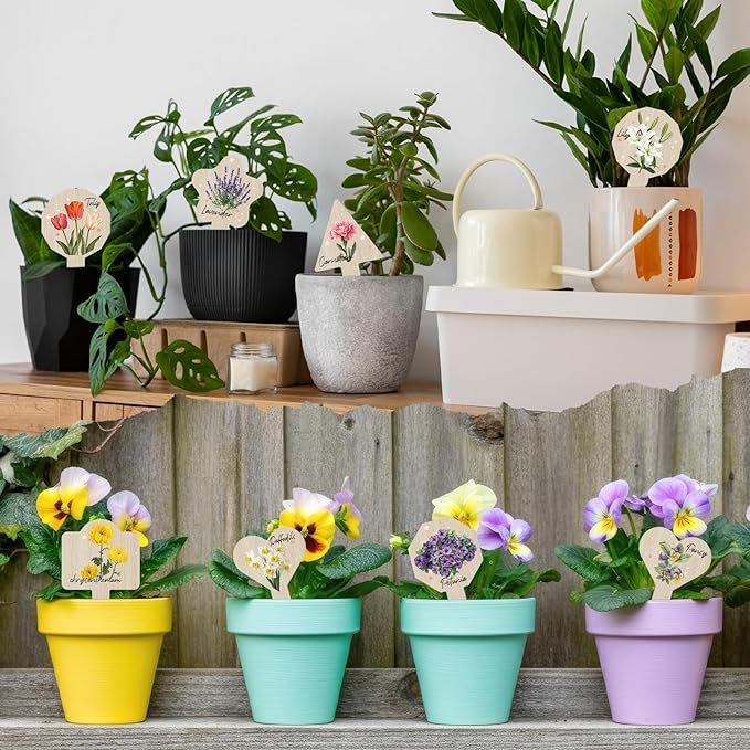 JUYRLE Plant Label Signs- 15PACK Flower Plant Markers, Herb Plant Tags for Outdoor Garden Waterproof, Gardening Supplies with Names, Indoor Patio Tags for Greenhouse Flowers Greenery Seedling
