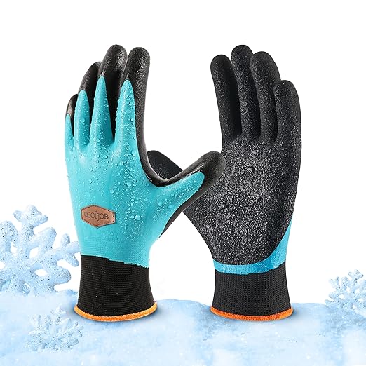 COOLJOB Waterproof Winter Freezer Gloves for Working Gardening Fishing Construction Worker, Double Coated Rubber for Warehouse Cold Refrigeration House, 1 Pair X-Large Blue