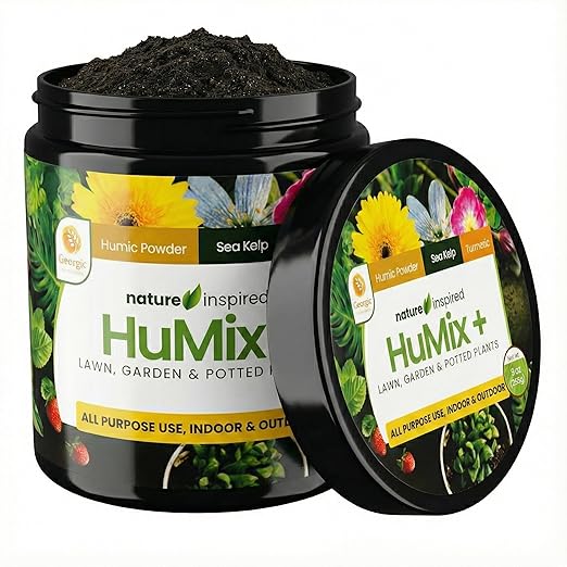 HuMix+ Humic Powder with Turmeric & Seaweed Extract – Natural Soil Conditioner & Root Booster for Lawns, Vegetables, Flowers & Houseplants – Garden Plant Food