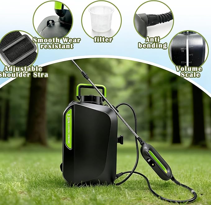 3 Gallon Battery Powered Sprayer, Covers 6,000+ Sq Ft per Tank – Electric Sprayer with 5 Interchangeable Nozzles, Handle with 2-Speed Control & Digital Display, for Lawn, Garden & Outdoor Cleaning