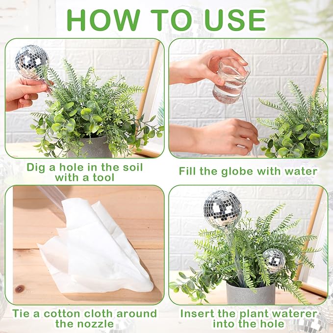 4 Pcs Plant Self Watering Disco Ball Globes 10.6 Inch Disco Self Watering Globes Automatic Drip Irrigation Devices for Indoor Outdoor Flowerpot Hanging Plants Home Garden