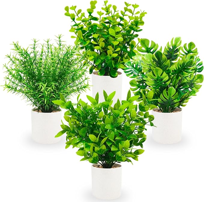 4 Packs Mini Artificial Potted Plants Small Fake Plants Artificial Greenery for Home Office Bathroom Farmhouse Tabletop Spring Decor