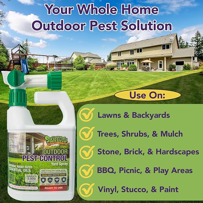 Trifecta Natural Outdoor Pest Control Yard Spray with Essential Oils | Mosquito, Ant, Flea, Tick, Gnat Killer on Contact & Repellent Treatment for Insects Bugs | Safe Around Kids & Pets | 32oz