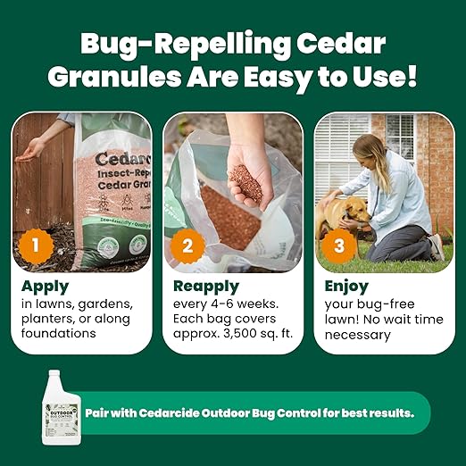 Cedarcide Original Cedar Granules – Flea, Tick, Mosquito & Spider Repellent for Yard, Lawn, Patio & Garden – Outdoor Insect Control – for Use Around Pets, Kids & Family (8 lb Covers 3,500 sq ft)