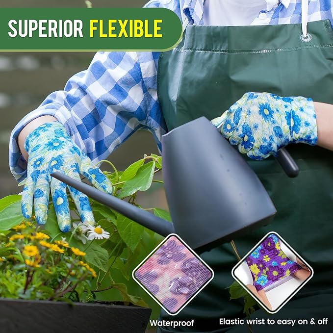 6 Pairs Gardening Gloves for Women - Breathable Rubber Coated Garden Gloves, Multi-purposes Gardening Gloves