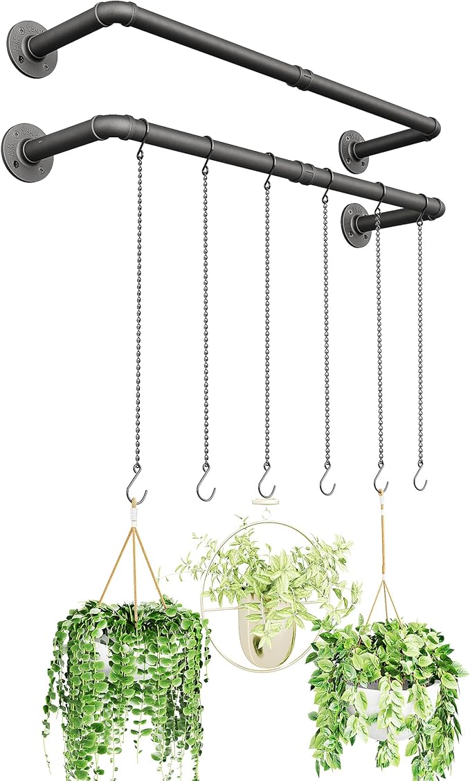SOFITORG Plant Haning Rod, 2 Pack Hanging Planters for Indoor Plants with 3 Chains, Wall Plant Hanging Bar for Window Celling, 38.2 Inch, Metal Black, Pots Not Included