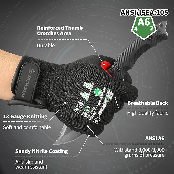 FreezeGuard Winter Work Gloves for Men and Women, ANSI A6 Cut Resistant Gloves With Super Grip, Freezer Glove for Work Below Zero, Touchscreen, Thermal Insulated, PR3388, Black Knight (S, 2 Pairs)
