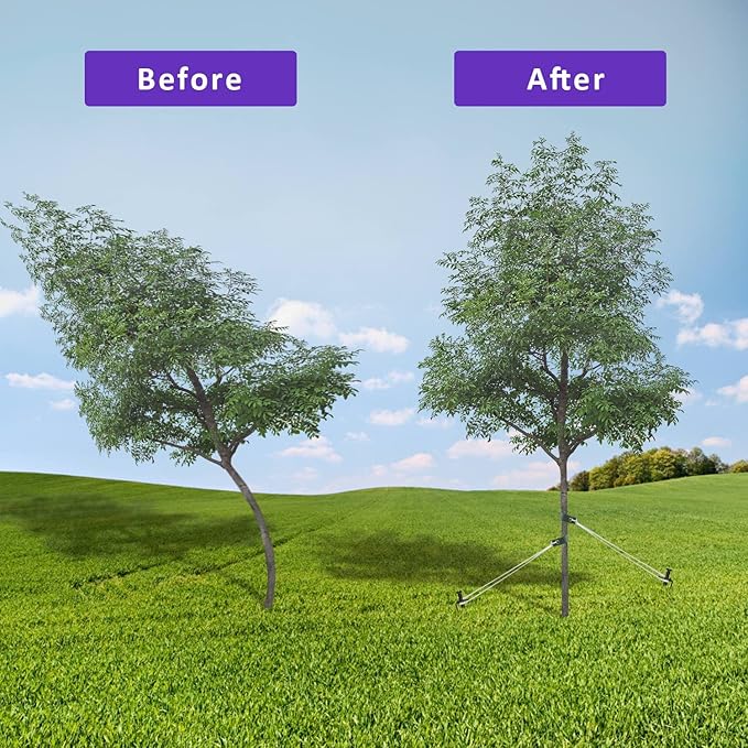 Tree Stake Kit, Heavy Duty Steel 11.8 Inch Steel Tree Stakes and Supports for Young Tree Anti Strong Wind, Leaning Tree Anchor Straightening Kit (4)