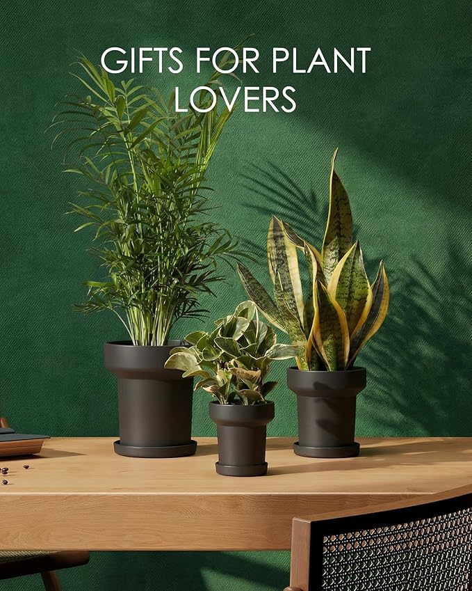 Bamworld 3-Pack Plant Pots Indoor with Drainage 5/6/7 Inch Planters for Indoor Plants Modern Minimalist Flower Pots Black