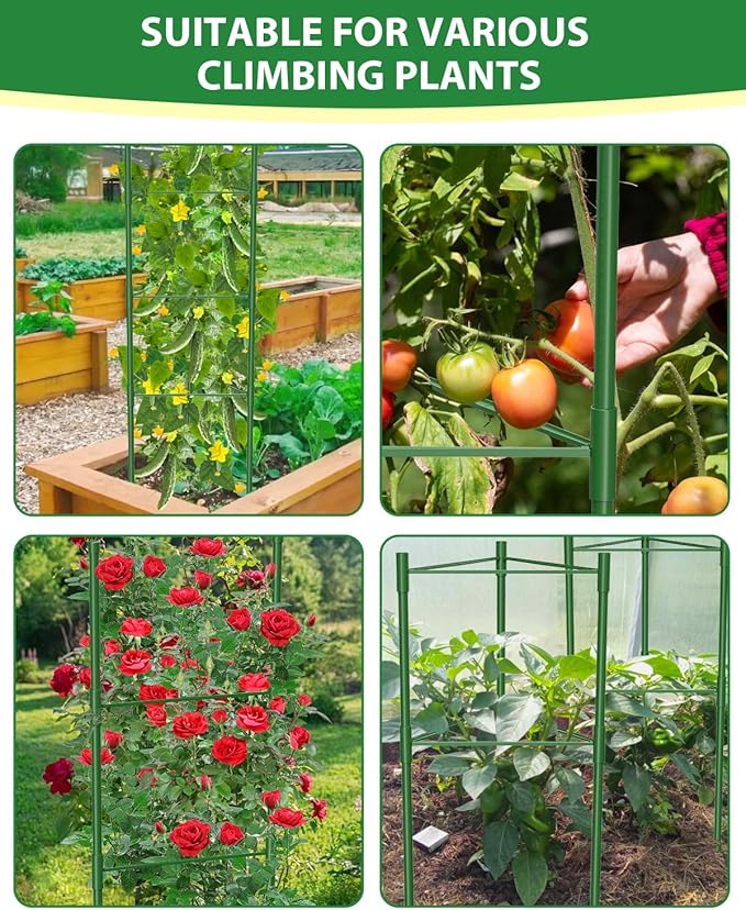 MYMULIKE 3 Pack Extra Larger Tomato Cages, 51in*17in Adjustable Tomatoes Plant Stakes Support Cages Trellis for Garden, Garden Trellis for Vegetable Flowers Fruits Climbing Plants