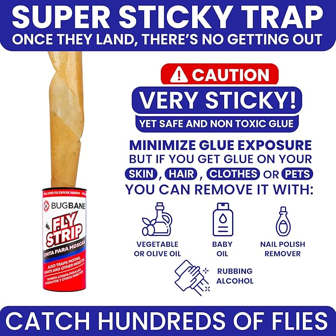 Fly Strips Indoor Sticky Hanging 10pk with Pins. Non Toxic Outdoor Fly Trap Indoor for Home. Flies Tape Paper Trap Ribbon Roll for House Gnat Fruit and Housefly. Bug Catchers for Inside Home Flypaper.