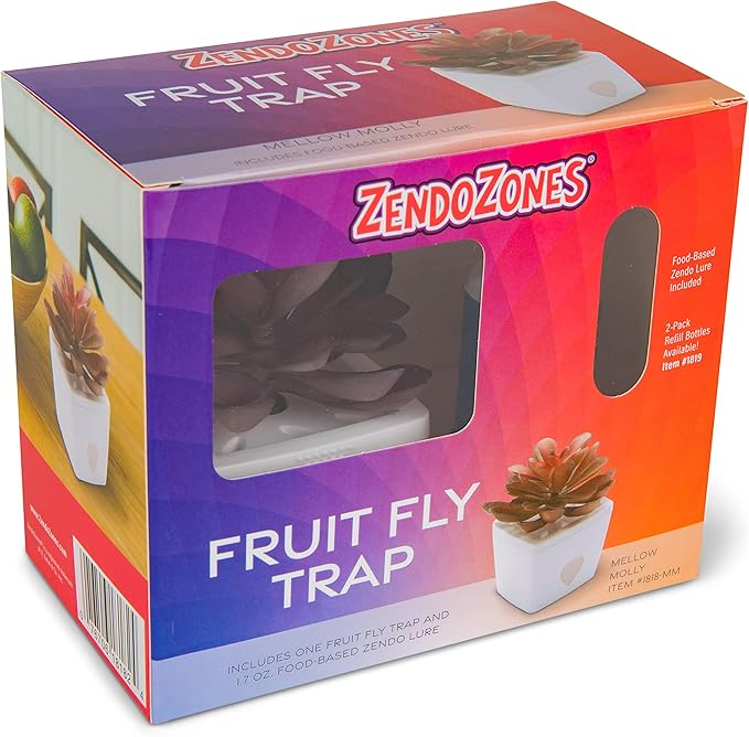 ZendoZones Succulent Fruit Fly Trap – Mellow Molly Design with White Base – Eco-Friendly Indoor Fruit Fly Control – Easy-to-Use Decorative Trap