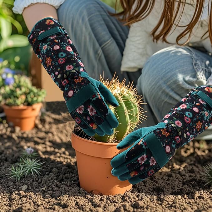 Trifabricy Gardening Gloves for Women, Breathable Leather Garden Gloves with Grip, Thorn-Proof Puncture-Resistant Work Gloves