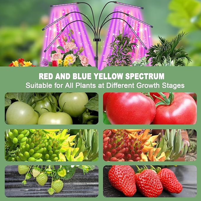 Mefflypee Grow Lights for Indoor Plants, LED Grow Light Stand, Red Blue Yellow Full Spectrum Plant Lamp with Adjustable Tripod, Color Changing Dimmable Vegetative Lamp with Auto On Off Timer (Type A)