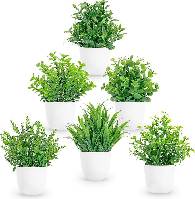 Miracliy 6 Pack Mini Fake Plants Artificial Eucalyptus Faux Plants for Home Office Farmhouse Bathroom Shelf Decor Indoor