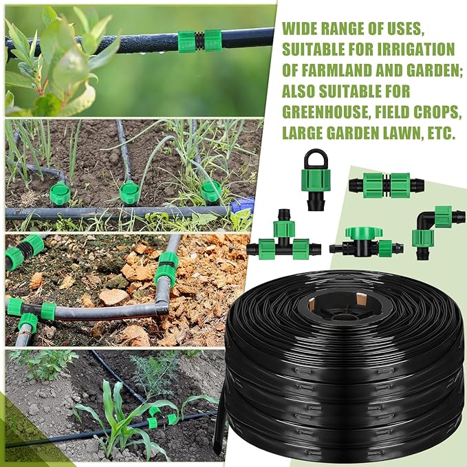 500 ft 5/8 Inch Drip Tape Irrigation Kit Drip Tape 8 Mil 8" Spacing Hose Garden Watering Tubing System Automatic Irrigation Equipment for Plant, Landscape, Yard, Lawn and Farm
