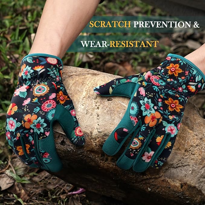 Trifabricy Gardening Gloves for Women, Breathable Leather Garden Gloves with Grip, Thorn-Proof Puncture-Resistant Work Gloves
