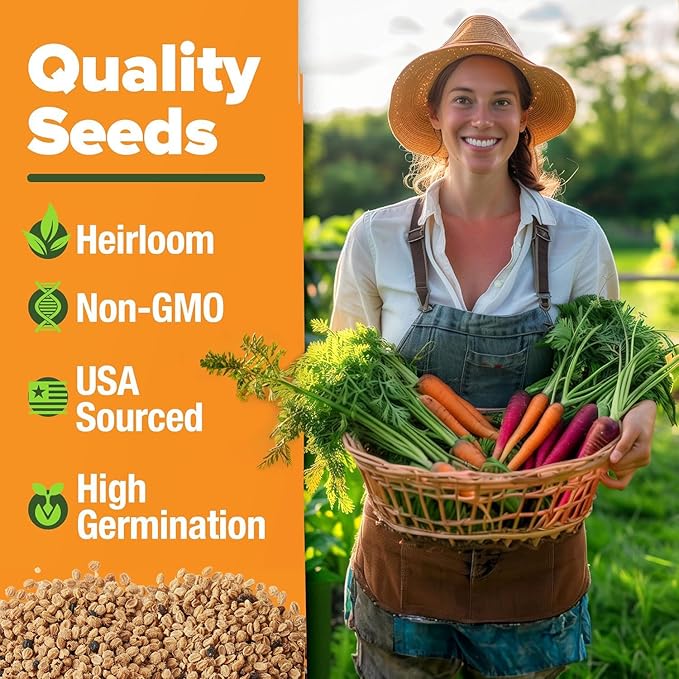 HOME GROWN Rainbow Carrot Seeds 10 Variety Mix 3350+ Heirloom Non-GMO Seeds for Planting, High Germination, Multi-Color Gourmet Root Vegetables, Kids Garden, Crunchy Fresh Eating (Daucus carota)