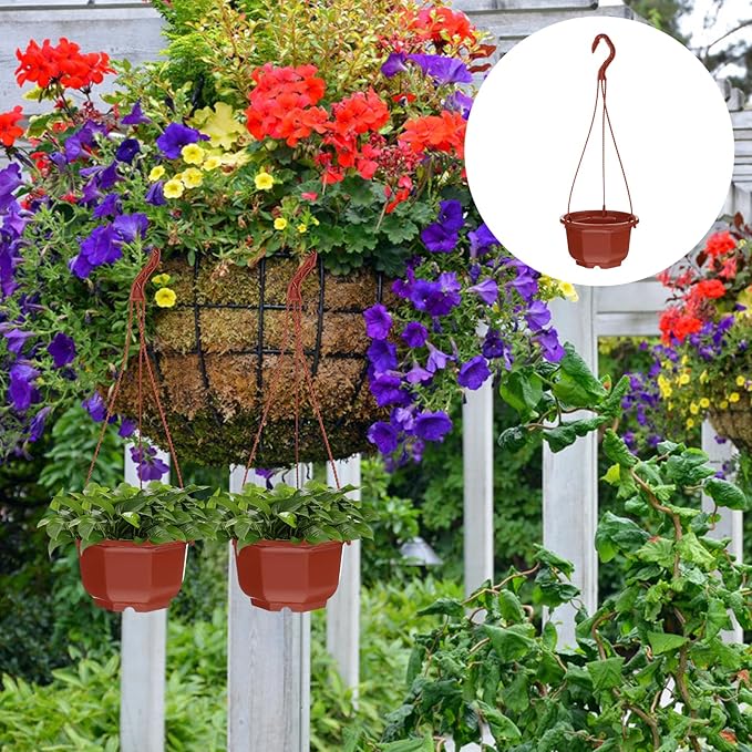 DOITOOL 10Pcs Plastic Hanging Planters, 6.29" Hanging Flower Pots Plant Basket Planter for Outdoor Indoor Plants Garden Balcony Decoration