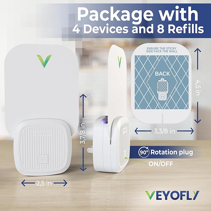 VEYOFLY Fly Trap Indoor, Fruit Fly Traps for Indoors, (4 Device + 8 Refills) Gnat Traps for House Indoor, Fly Catcher Indoor, Plug in Light Flying Insect Trap, Bug Light Killer, Fly Trap
