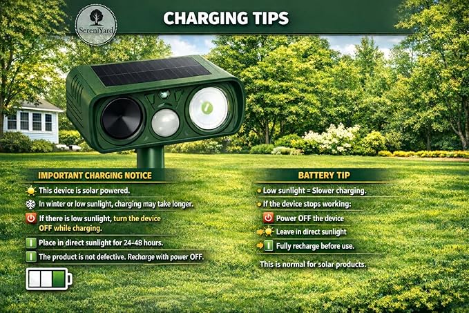 Solar Ultrasonic Animal Repeller - Waterproof - Motion Activated - Humane Pest Control with LED Flash for Modern Garden for Deer - Squirrel -Raccoon -Rabbit -Fox -Skunk -2026 New Generation