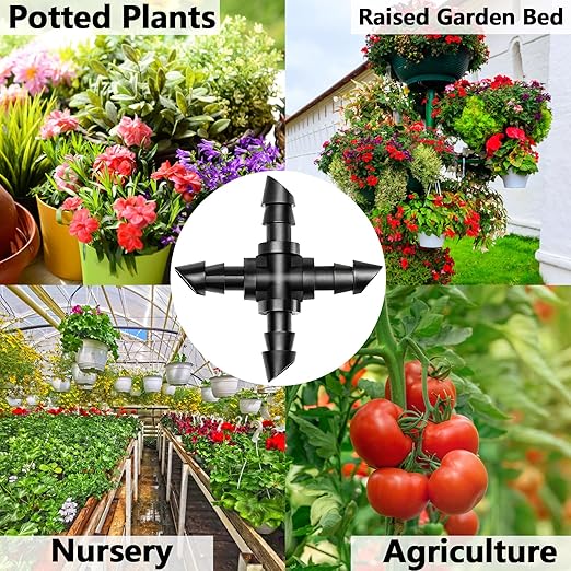 40 Pack Drip Irrigation 1/4" Barbed Cross Tee Fittings, Drip Line Barbed Cross Tee Connectors for 1/4 Inch Irrigation Tubing Micro Irrigation Connection Parts for Garden Sprinkler Systems